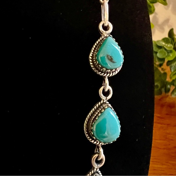 Southwestern Sterling Silver & Kingman Turquoise Naja Necklace - Picture 4 of 11